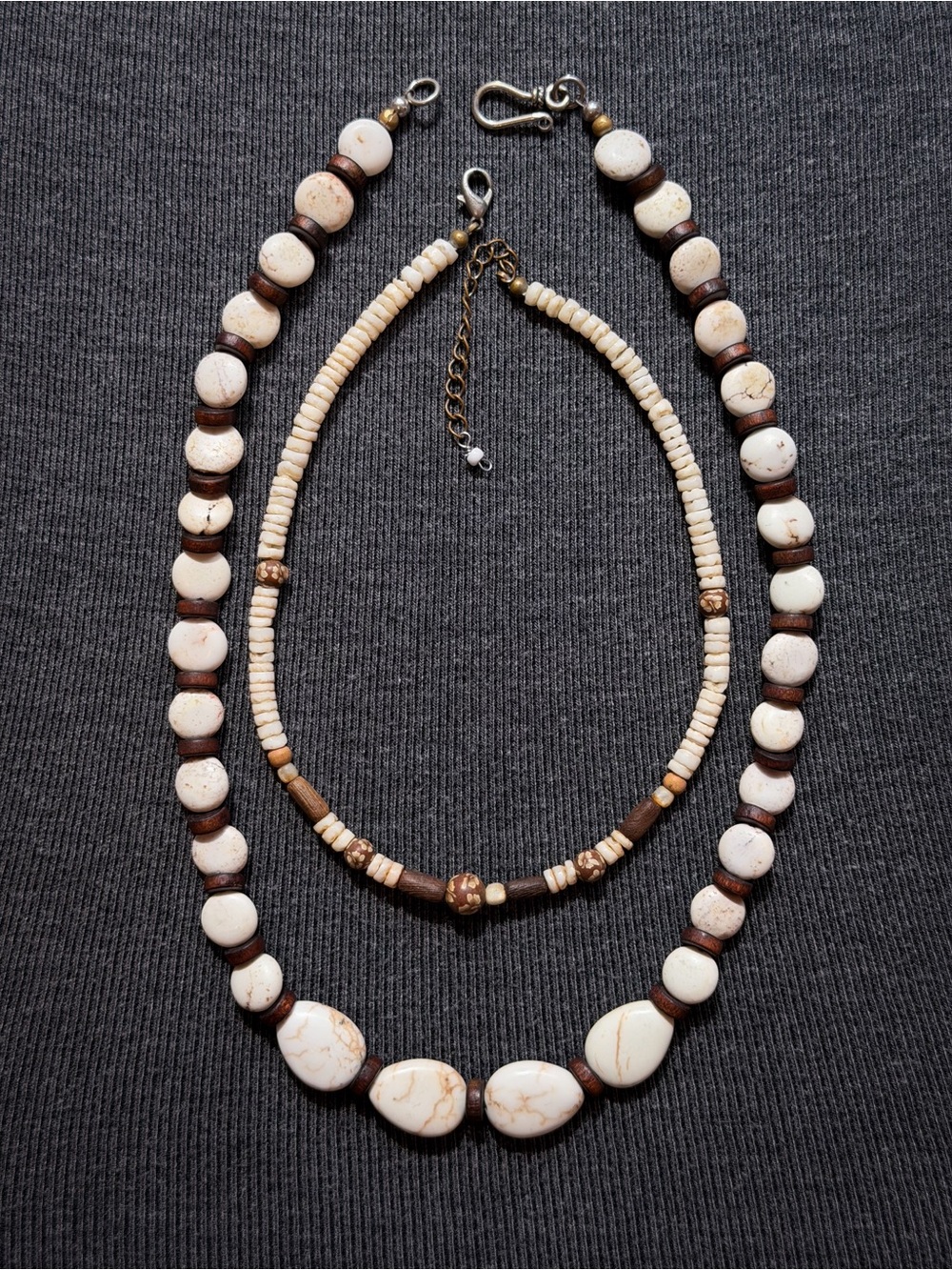 Vintage Boho Genuine White Howlite & Natural Shell Layered Necklace Set